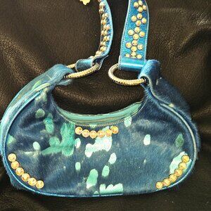 BB Simon Turquoise Acid Wash Hair on Hide Bag
